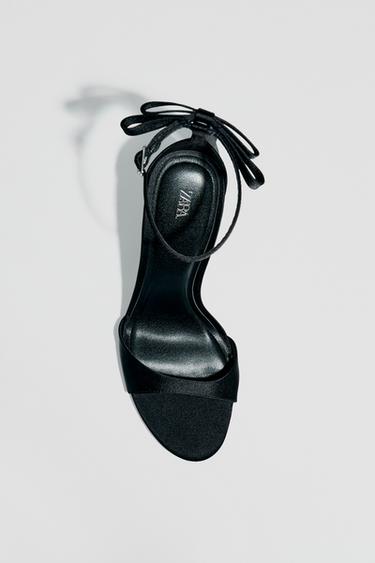 Zara BOW ANKLE STRAP SANDALS - Black