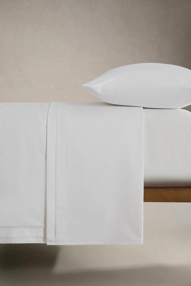 PLEATED COTTON SATEEN FLAT SHEET (1000 THREAD COUNT) - White by Zara - Image 2