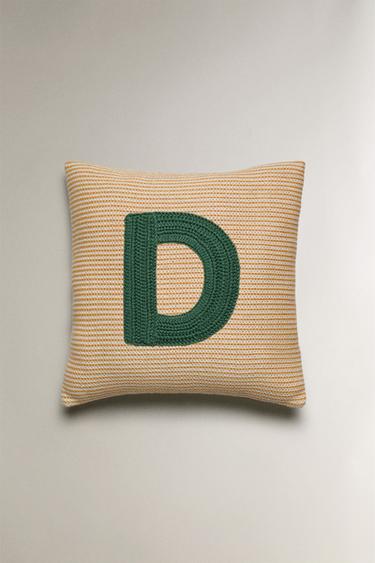 CHILDREN'S EMBROIDERED LETTER D CUSHION - Yellow by Zara - Image 0