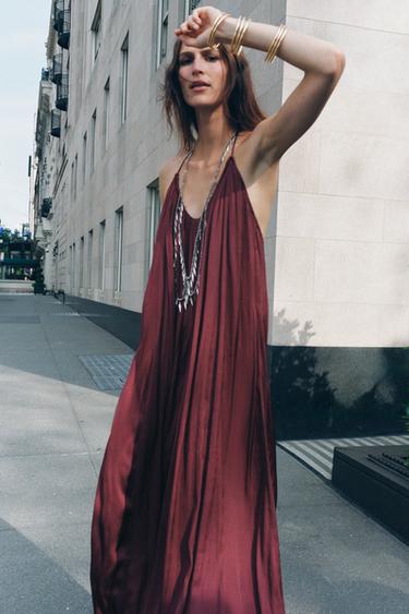ZW COLLECTION LONG SATIN DRESS - Burgundy by Zara - Image 8