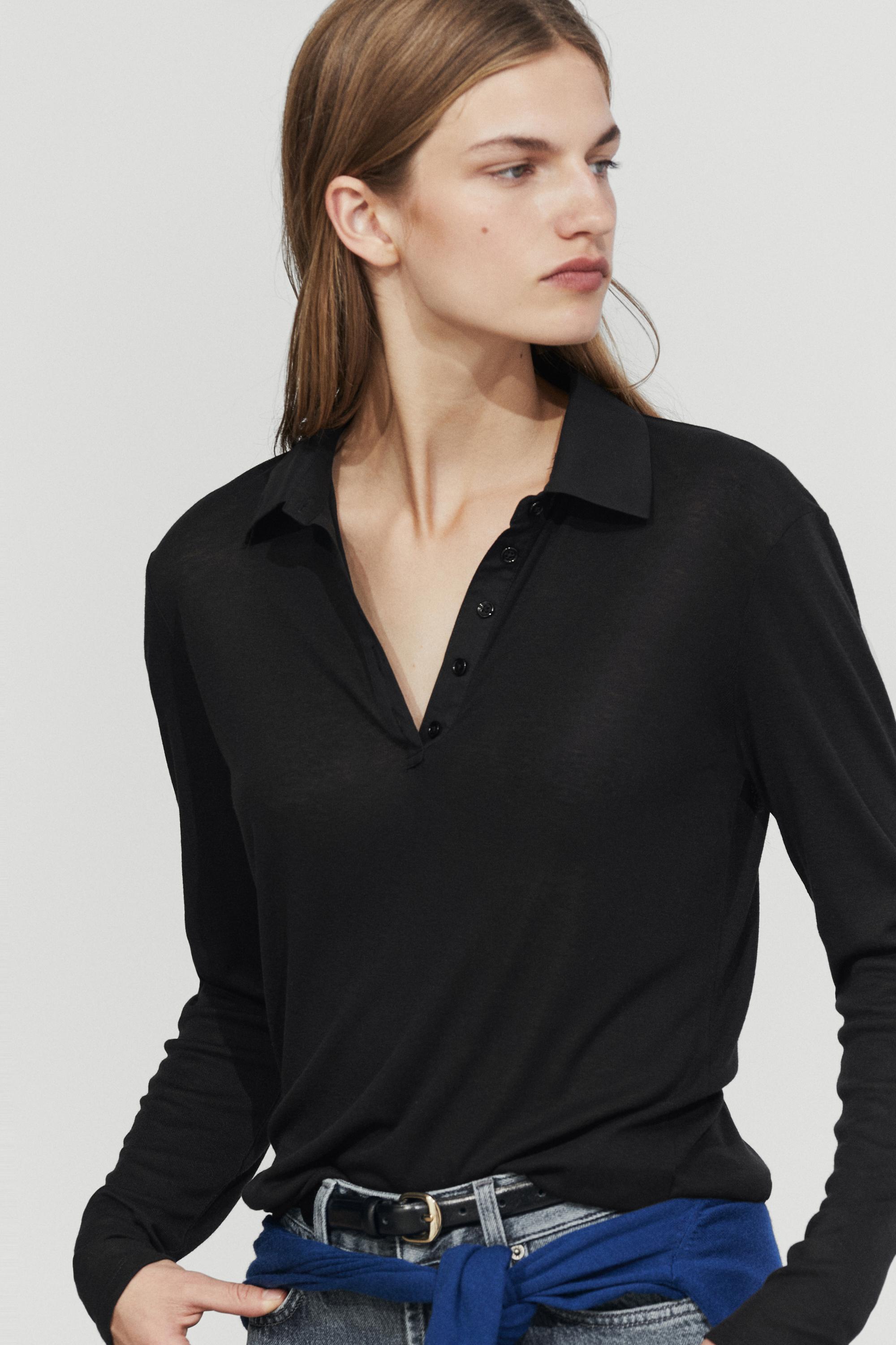 Long sleeve wool polo shirt