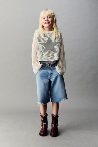 BAGGY DENIM BERMUDA SHORTS WITH RIPS - Blue by Zara