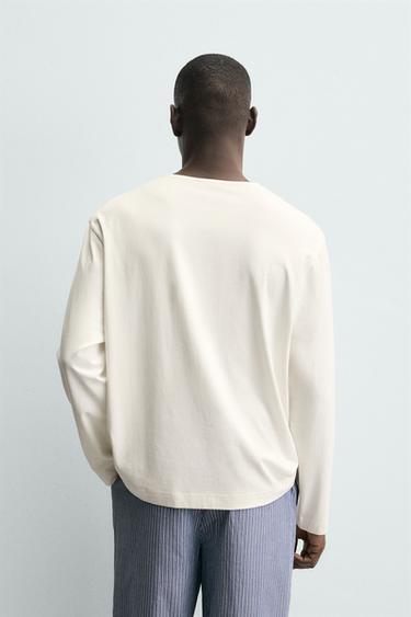 ENSEMBLE DE PYJAMA COL TUNISIEN COMBINÉ À RAYURES - Écru / Bleu de Zara - Image 2