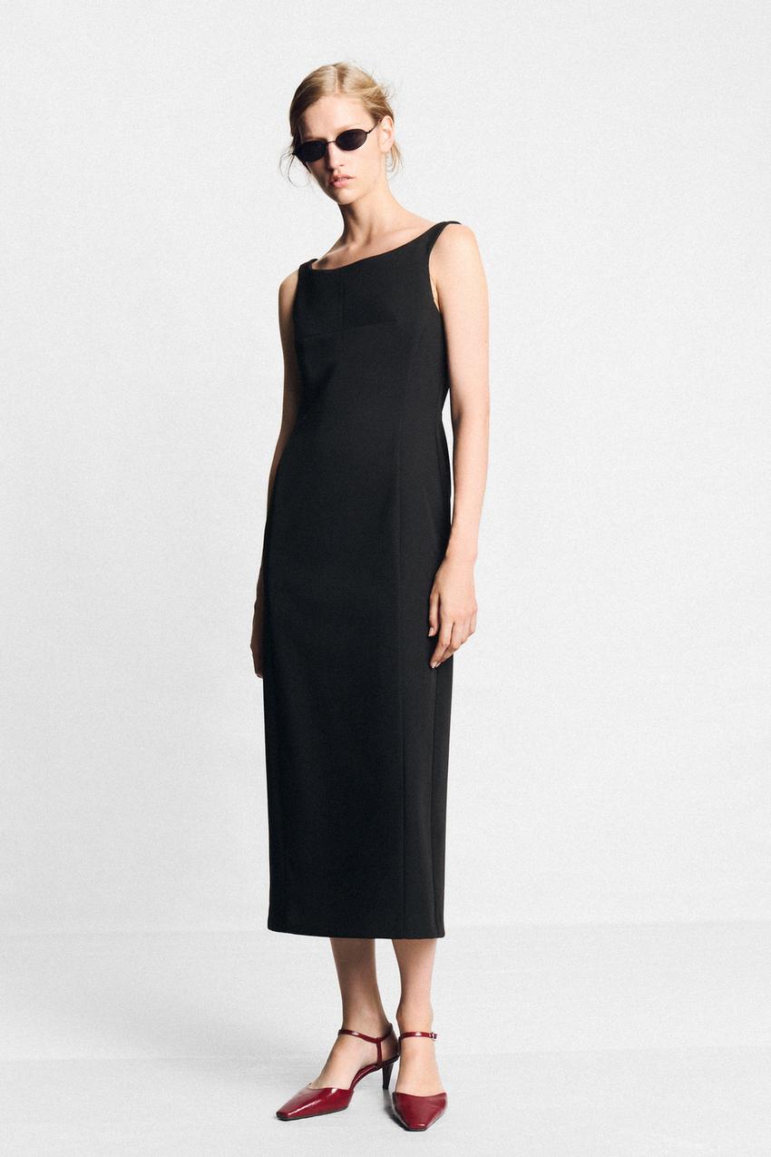 Zara - Boat Neck Midi Dress - Black - L