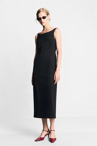 Zara BOAT NECK MIDI DRESS - Black - Image 0