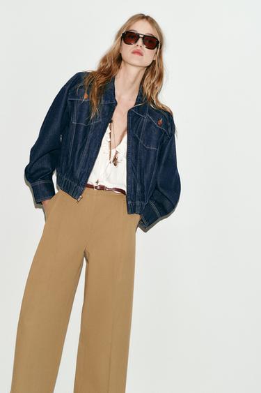 벨티드 플랫 프론트 팬츠 - Zara의 샌드 - 이미지 0