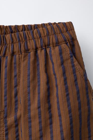 STRIPED SEERSUCKER BALLOON TROUSERS - Brown by Zara - Image 2