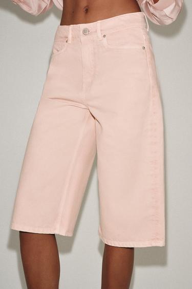 ZW COLLECTION MID-WAIST DENIM BERMUDA SHORTS - Pink by Zara