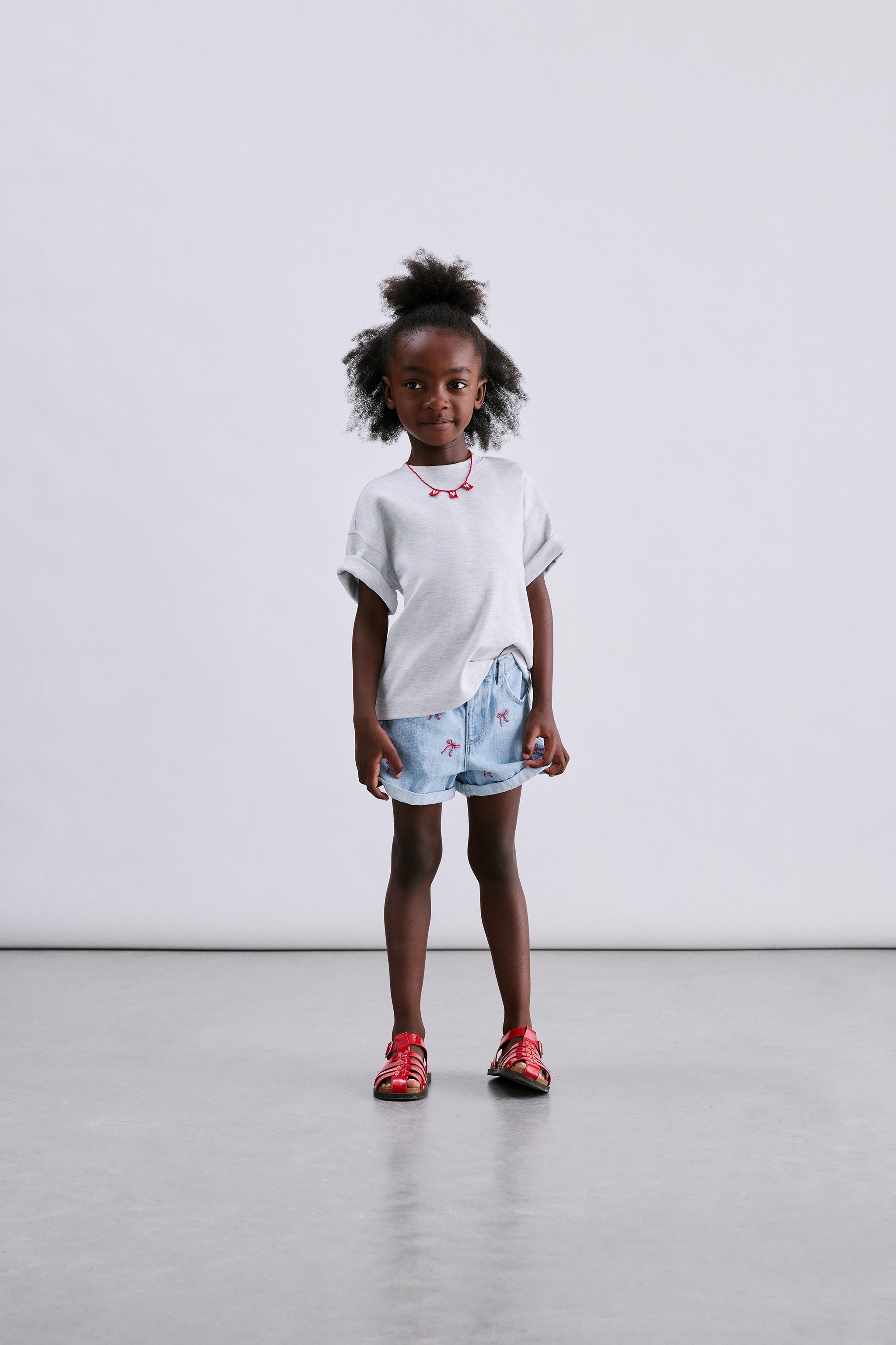 Детские шорты Zara MOM FIT DENIM SHORTS WITH EMBROIDERED BOWS