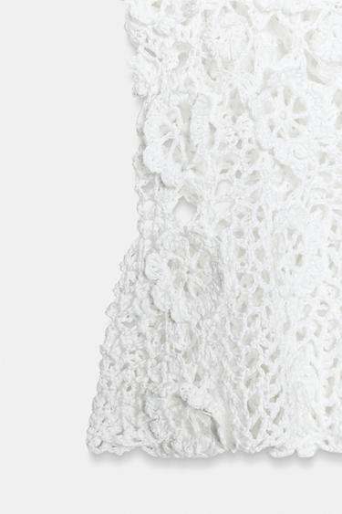 CROCHET KNIT FLORAL TOP - White by Zara - Image 5