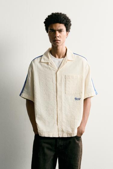 CONTRAST EMBROIDERY STRIPE SHIRT - Oyster-white by Zara
