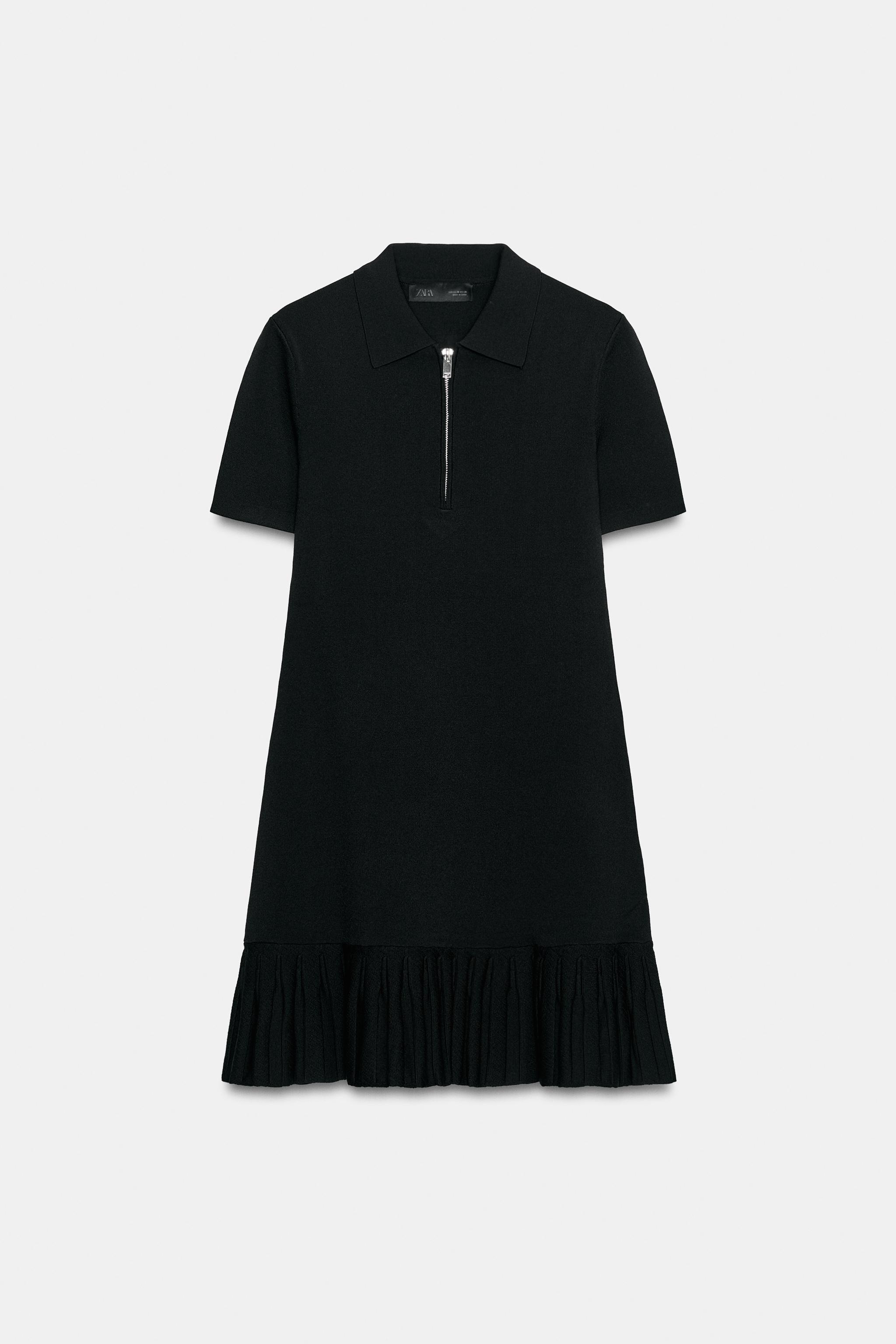 SHORT PLEATED KNIT DRESS - Black