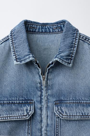 DETACHABLE FLEECE HOOD DENIM OVERSHIRT - Blue by Zara - Image 4