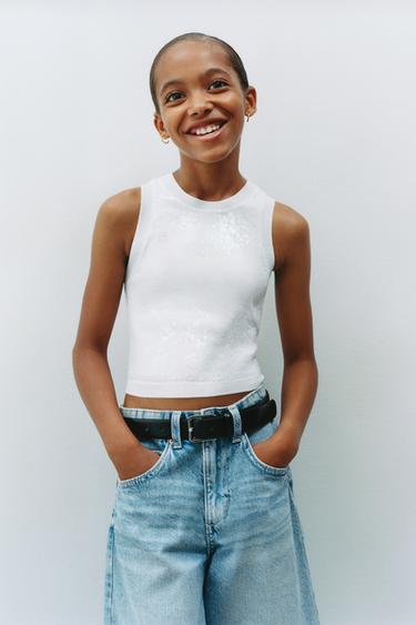 KNITTED SEQUIN TOP - Ecru by Zara