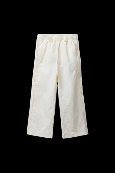 Zara CONTRAST NYLON STRAIGHT LEG PANTS - Ecru - Image 0