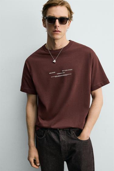 RELAXED FIT GRAPHIC T-SHIRT - Burgundy by Zara - Image 4
