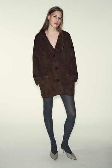 Zara PLAIN RIBBED TIGHTS - Gray marl