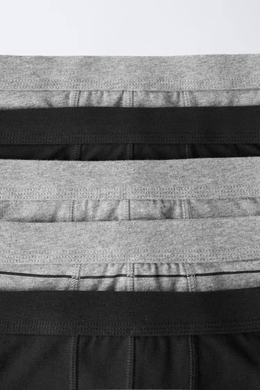 AGES 6-14 / 5-PACK STRIPED AND SOLID BOXER BRIEFS — charcoal gray 2