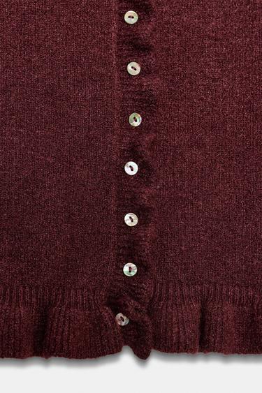 RUFFLED KNIT CARDIGAN - Burgundy by Zara