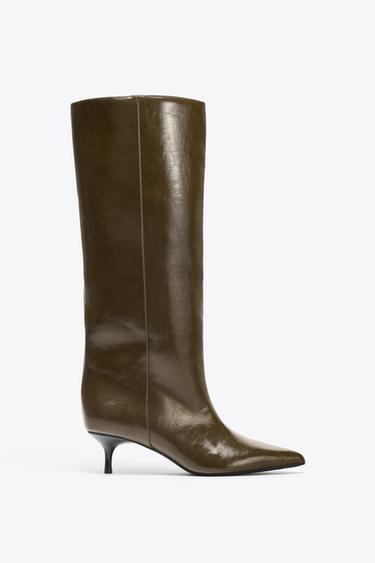 Zara KITTEN HEEL BOOTS - Khaki Green