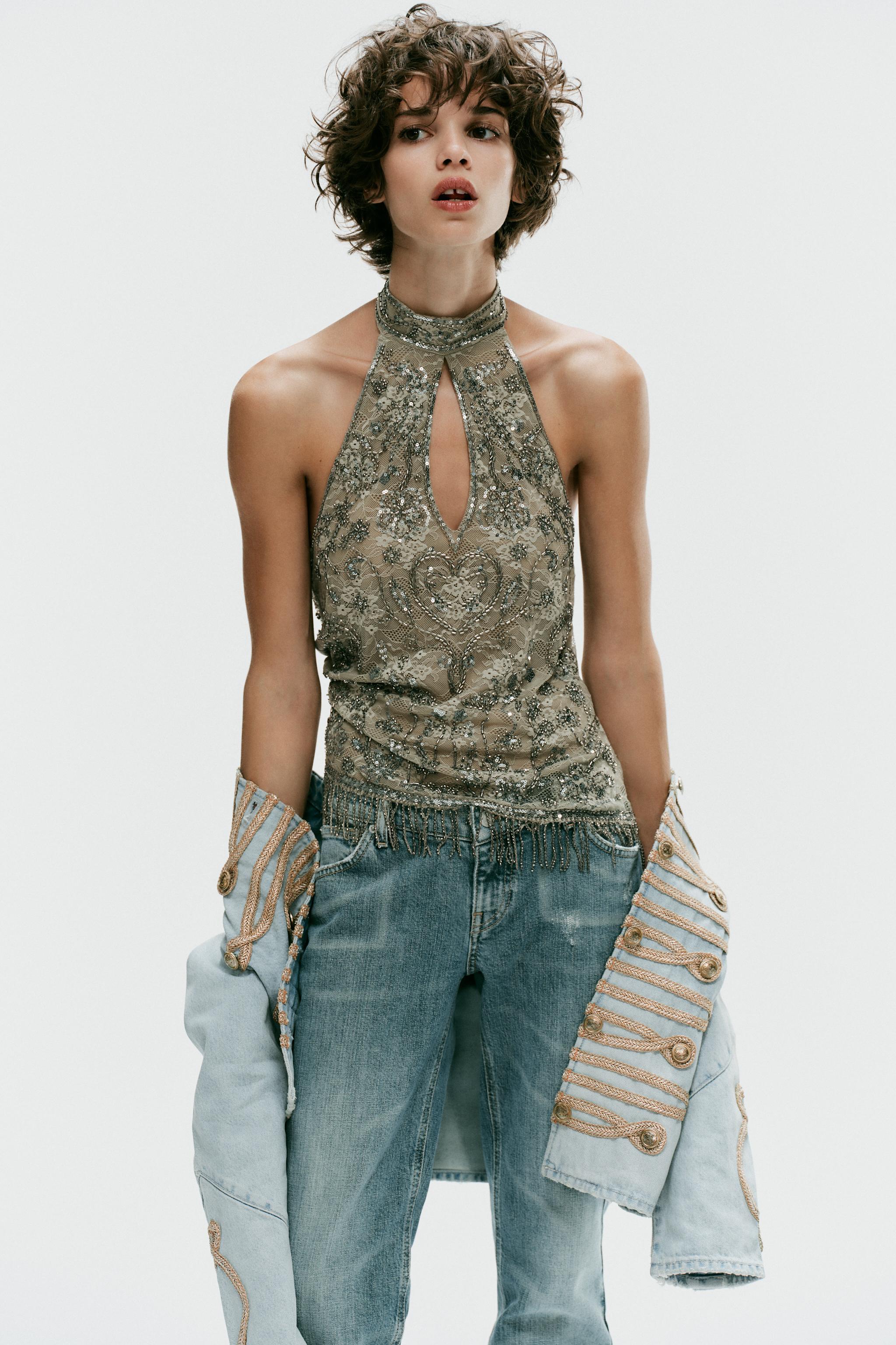 BEADED HALTER TOP