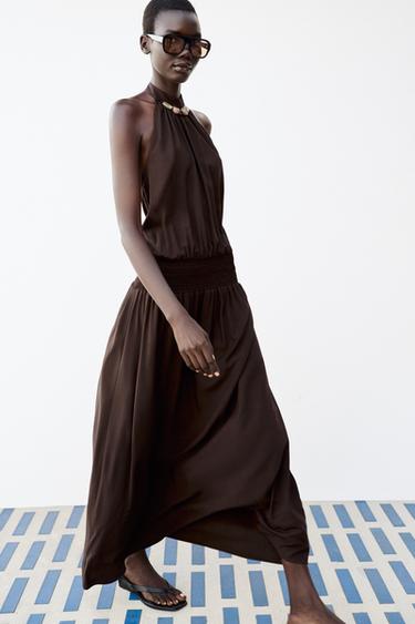 BEADED HALTER DRESS - Brown by Zara
