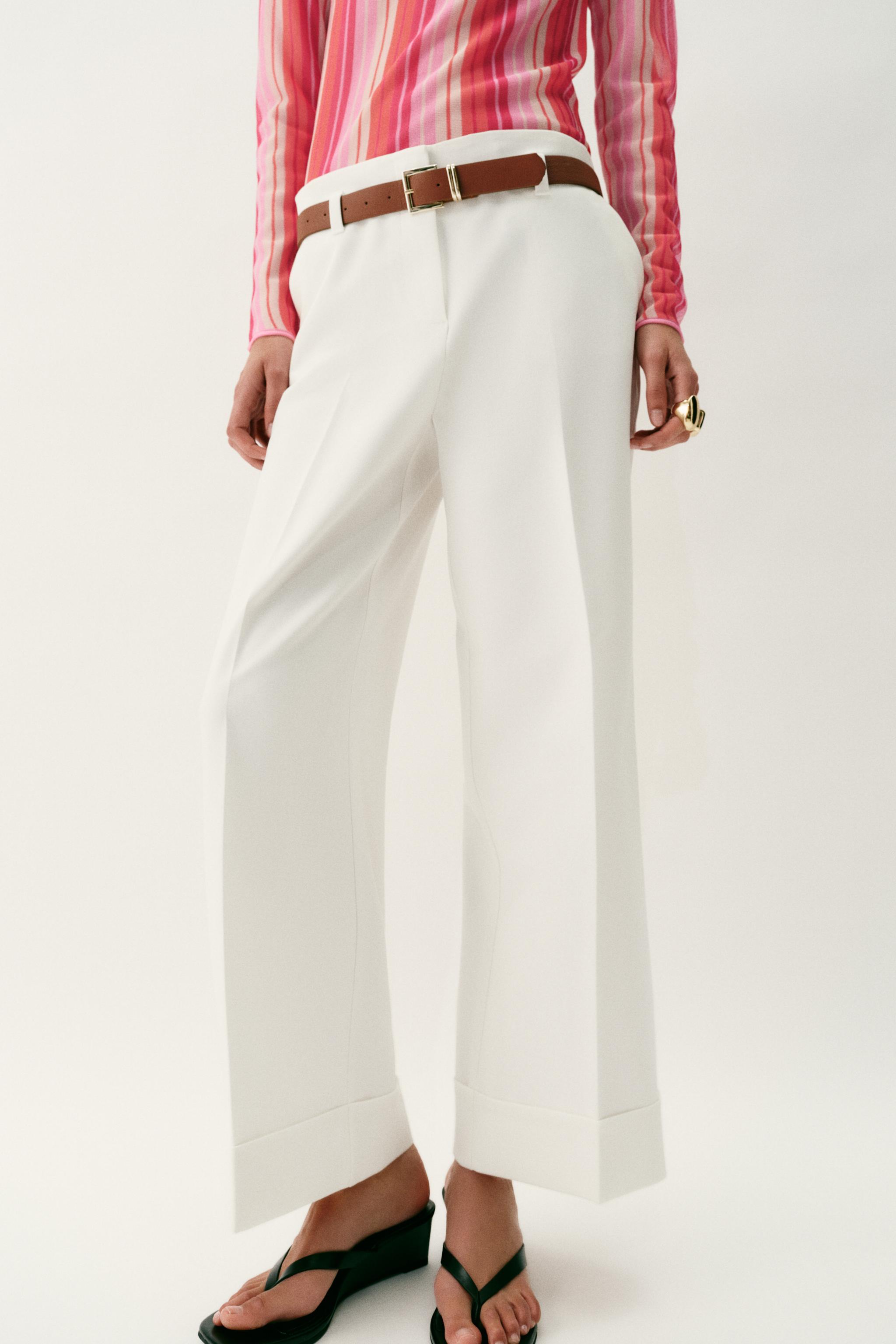 BELTED CUFFED HEM PANTS