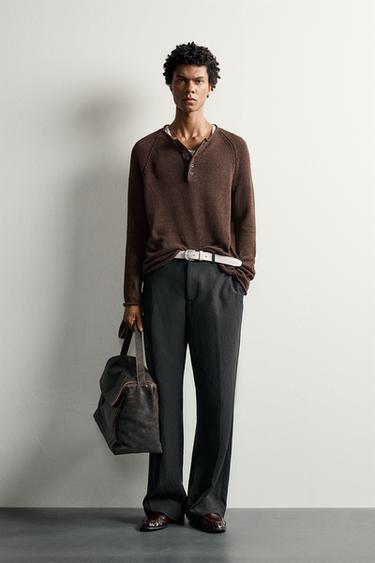 REGULAR-FIT-PULLOVER MIT STEHKRAGEN - Braun von Zara