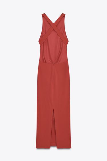 NECKHOLDER-MIDIKLEID MIT GEKREUZTEM RÜCKEN - Kupferfarben von Zara