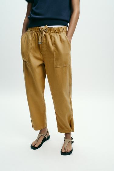 JOGGER TROUSERS WITH BUTTONED HEMS - Mustard by Zara - Image 1