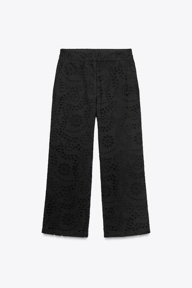 PANTALON BRODERIES AJOURÉES ZW COLLECTION - Noir de Zara