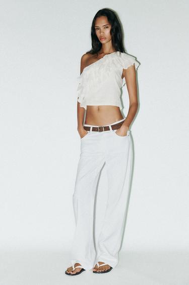 TOP ASIMÉTRICO GASA VOLANTES - Blanco de Zara - Imagen 0