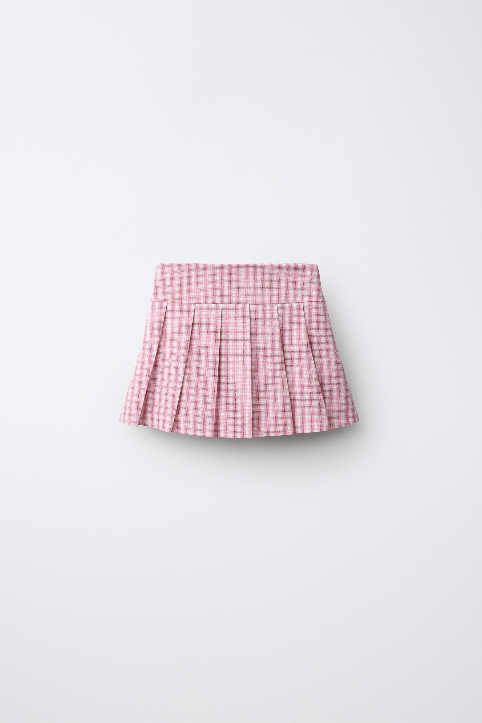 チェック柄プリーツスカート - ピンク/ホワイト | ZARA Japan / 日本