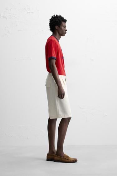 T-SHIRT WITH CONTRASTING RIBBED TRIMS - Red by Zara - Image 3