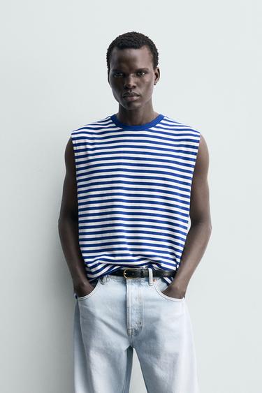 DÉBARDEUR JACQUARD À RAYURES - Bleu moyen de Zara