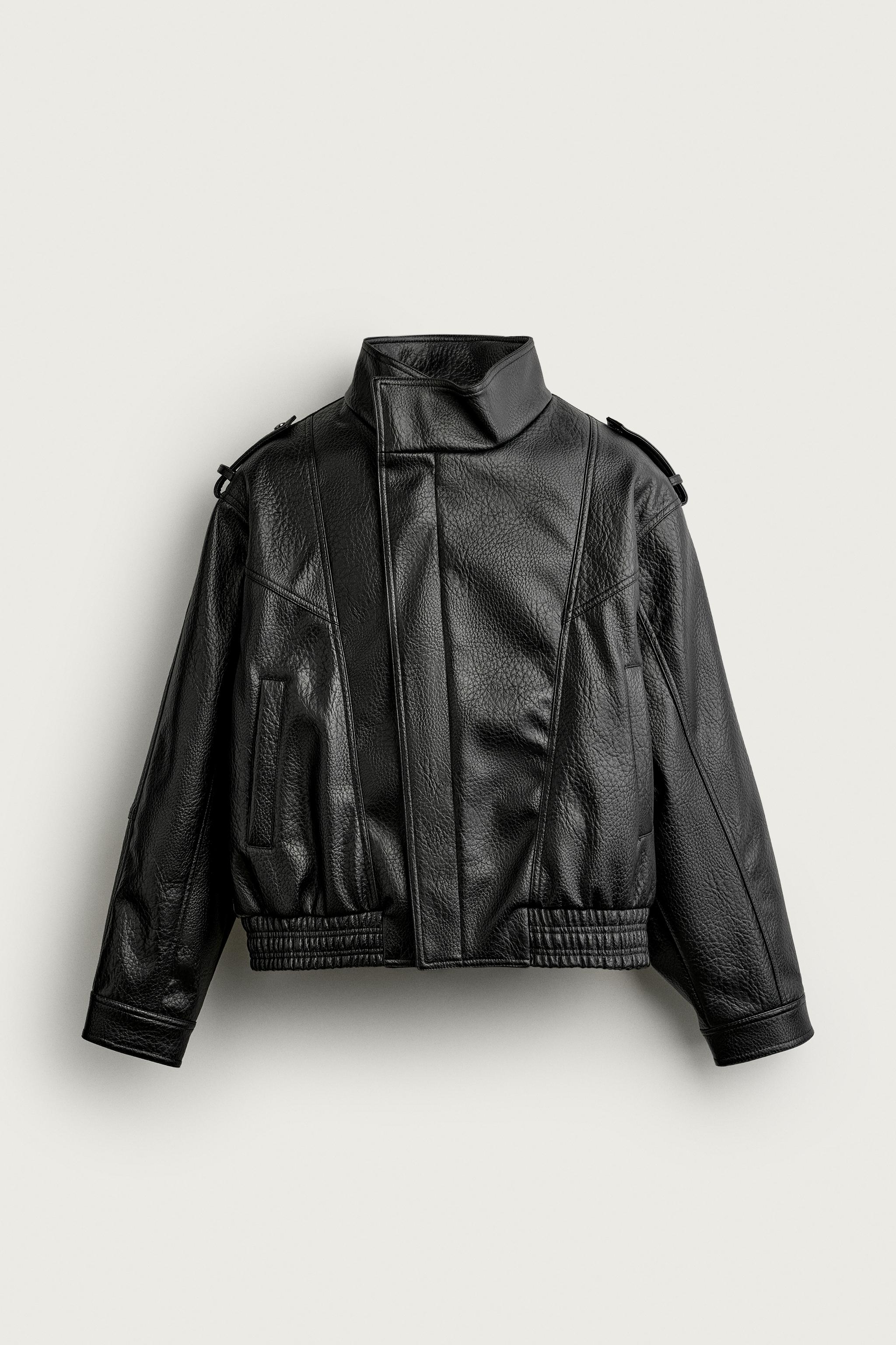 RELAXED FIT FAUX LEATHER BIKER JACKET