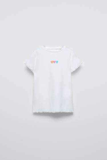 Zara EMBROIDERED RIBBED T-SHIRT - White