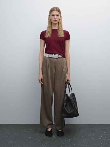 Camiseta rib contraste 100% algodón - blanco de Zara - Imagen 0