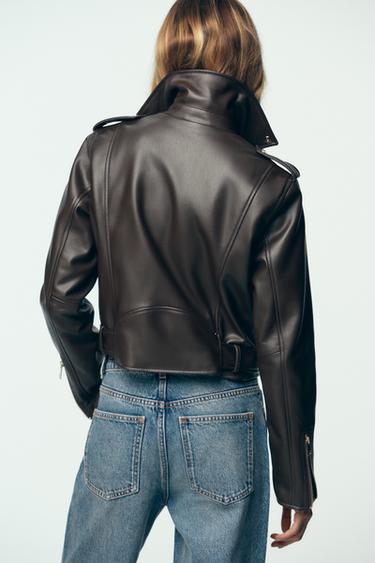 CAZADORA BIKER EFECTO PIEL - Marrón de Zara