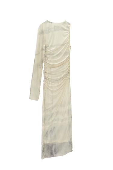 PRINTED TULLE ASYMMETRIC DRESS