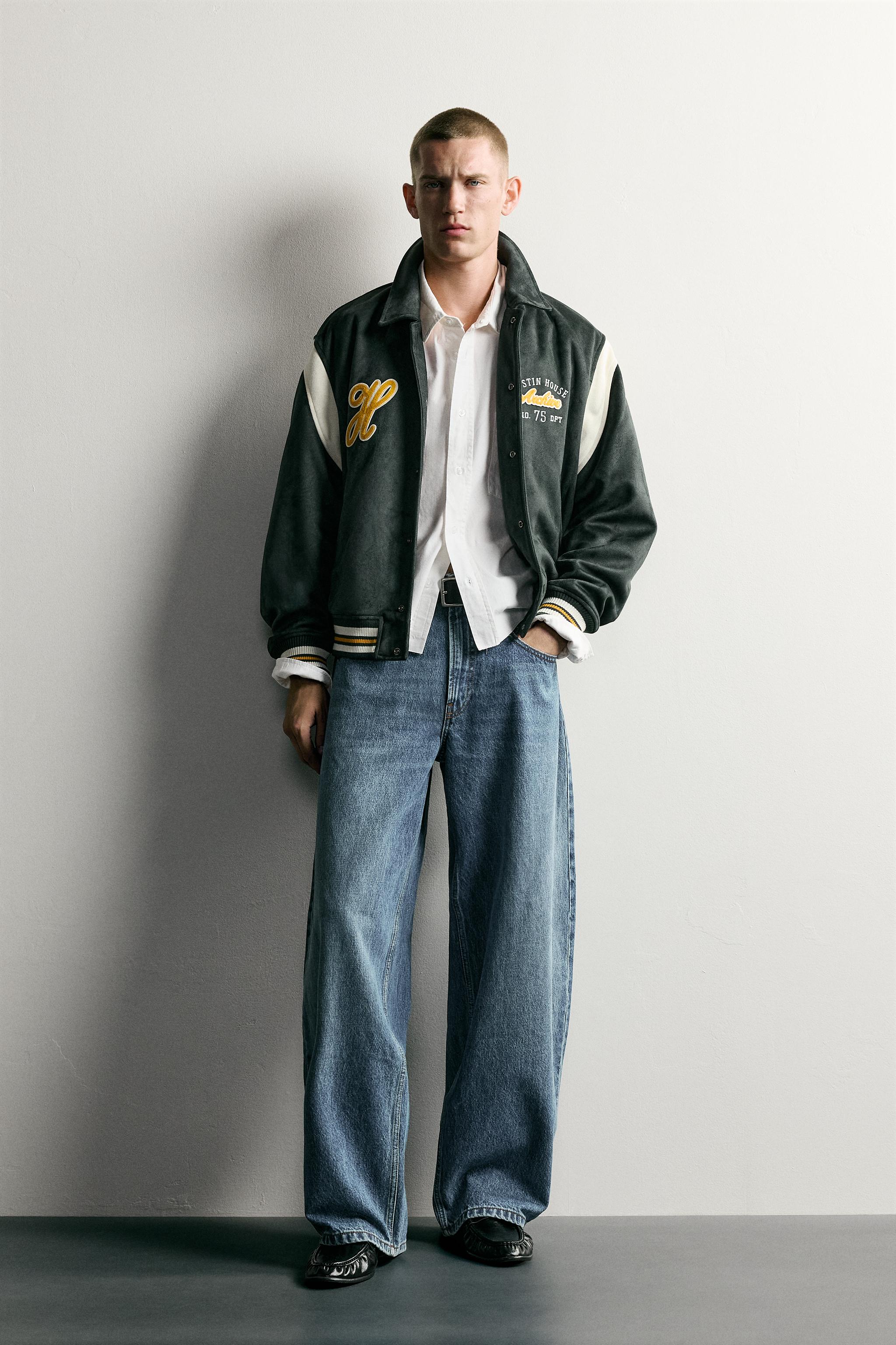 Мужские куртки Zara SUEDE-EFFECT PATCH BOMBER JACKET