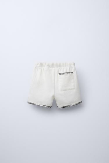 EMBROIDERED TEXTURED BERMUDA SHORTS - White by Zara - Image 1