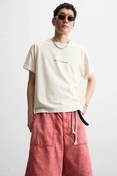 T-SHIRT IMPRIMÉS DÉLAVÉS - Écru de Zara - Image 4