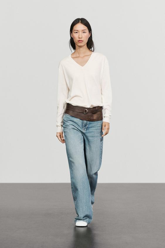Zara V-neck knit sweater - Ecru - Image 0