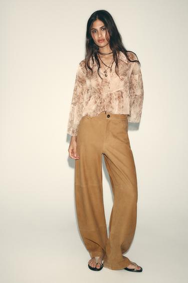 PANTALÓN PIEL ZW COLLECTION LIMITED EDITION - Camel medio de Zara
