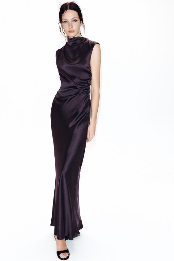 VESTIDO LARGO SATINADO - Berenjena de Zara - Imagen 0