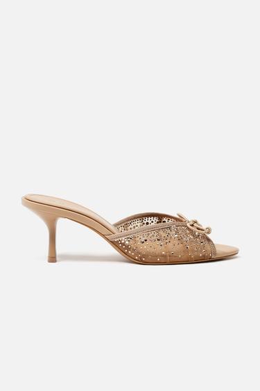 HEELED MESH SANDALS WITH RHINESTONES - Pink by Zara