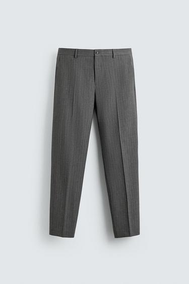 PINSTRIPE WOOL BLEND SUIT TROUSERS - Grey by Zara