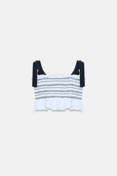 SMOCKED BOW TOP - Blue/White by Zara - Image 5