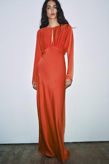 SATIN BATWING SLEEVE DRESS WITH VENT - Orange by Zara